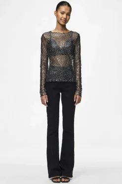 Clearance Pieces Pcrissi Ls Sequins Top 4610020 Black Silver Sequins