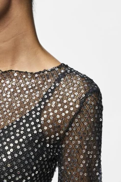 Clearance Pieces Pcrissi Ls Sequins Top 4610020 Black Silver Sequins
