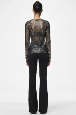 Clearance Pieces Pcrissi Ls Sequins Top 4610020 Black Silver Sequins