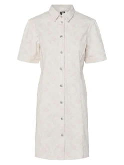 Outlet Pieces Pcsalume Ss A-Shape Denim Dress 4701725 Egret Flower
