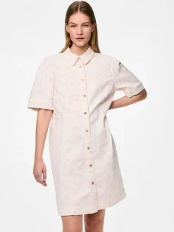 Outlet Pieces Pcsalume Ss A-Shape Denim Dress 4701725 Egret Flower