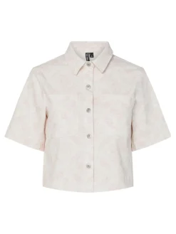Outlet Pieces Pcsalume Ss Denim Shirt 4701726 Egret Flower