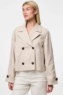 Discount Pieces Pcscarlett Ls Short Trenchcoat 4640686 Silver Gray
