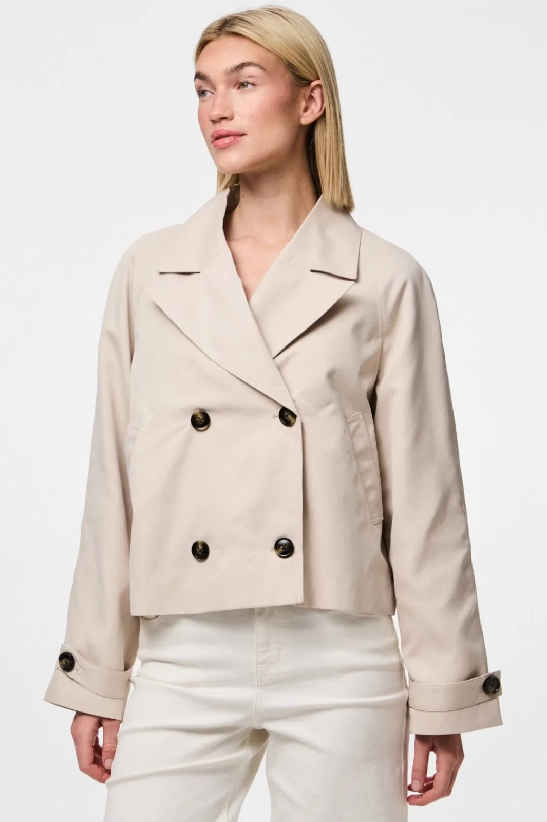 Discount Pieces Pcscarlett Ls Short Trenchcoat 4640686 Silver Gray