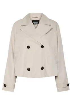 Discount Pieces Pcscarlett Ls Short Trenchcoat 4640686 Silver Gray