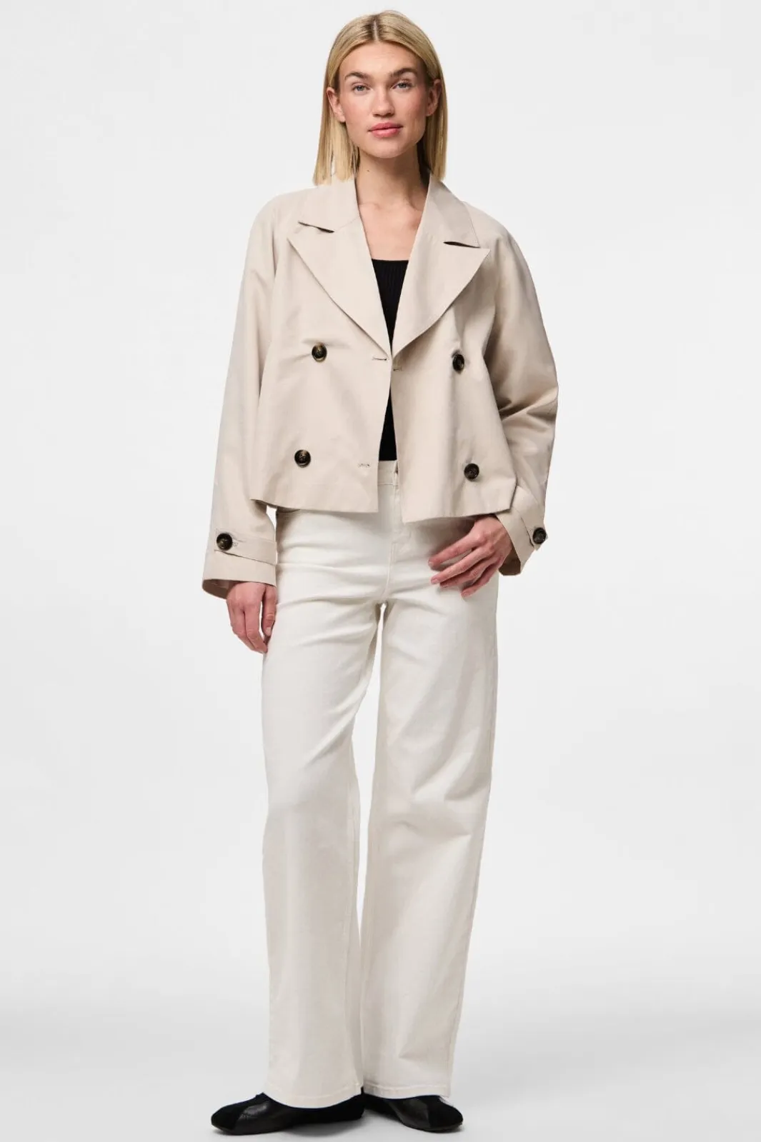 Discount Pieces Pcscarlett Ls Short Trenchcoat 4640686 Silver Gray