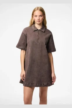 New Pieces Pcselma 3/4 Zip Denim Dress Fsy 4973772 Hot Fudge