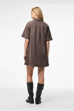 New Pieces Pcselma 3/4 Zip Denim Dress Fsy 4973772 Hot Fudge