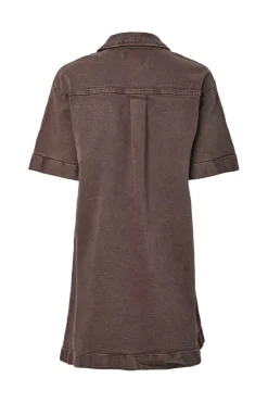 New Pieces Pcselma 3/4 Zip Denim Dress Fsy 4973772 Hot Fudge