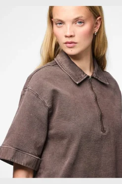 New Pieces Pcselma 3/4 Zip Denim Dress Fsy 4973772 Hot Fudge