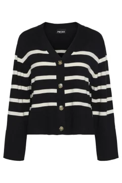 New Pieces Pcsia Ls Knit Cardigan 4542826 Black White