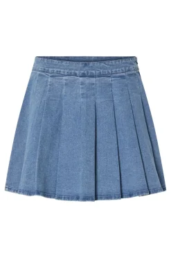 Best Pieces Pcsilje Plissé Mini Denim Skirt 4691849 Light Blue Denim