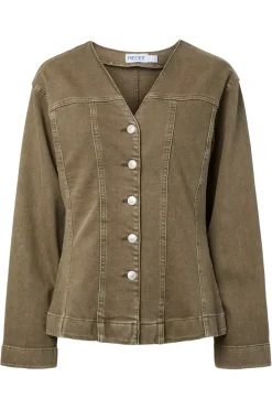 Pieces Pcsilke Ls Col Denim Shirt 5003563 Military Olive