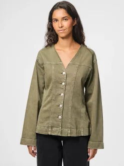 Pieces Pcsilke Ls Col Denim Shirt 5003563 Military Olive