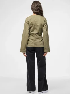 Pieces Pcsilke Ls Col Denim Shirt 5003563 Military Olive