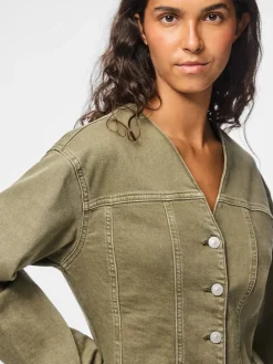 Pieces Pcsilke Ls Col Denim Shirt 5003563 Military Olive