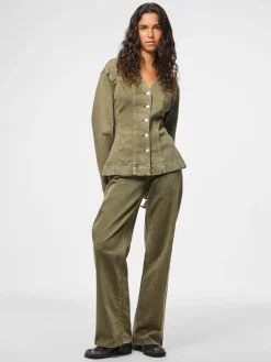 Pieces Pcsilke Ls Col Denim Shirt 5003563 Military Olive