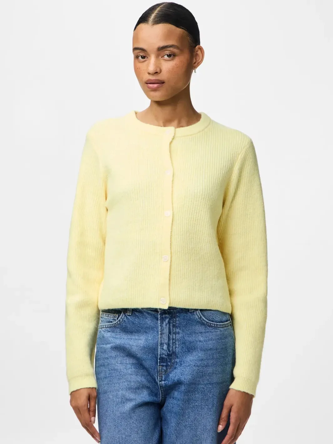 Hot Pieces Pcsilly Ls O-Neck Knit Cardigan 4963881 Pale Banana Melange