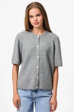 New Pieces Pcsilly Ss O-Neck Knit Cardigan 4861139 Medium Grey Melange