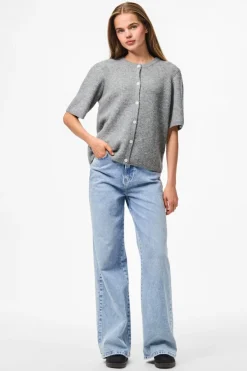 New Pieces Pcsilly Ss O-Neck Knit Cardigan 4861139 Medium Grey Melange