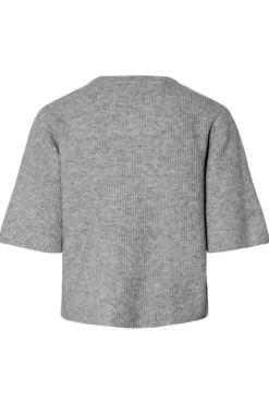 New Pieces Pcsilly Ss O-Neck Knit Cardigan 4861139 Medium Grey Melange