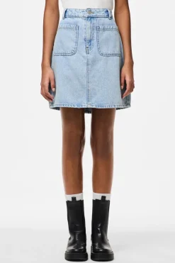 Discount Pieces Pcsky Mini Denim Skirt 4687630 Light Blue Denim