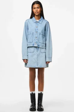 Discount Pieces Pcsky Mini Denim Skirt 4687630 Light Blue Denim