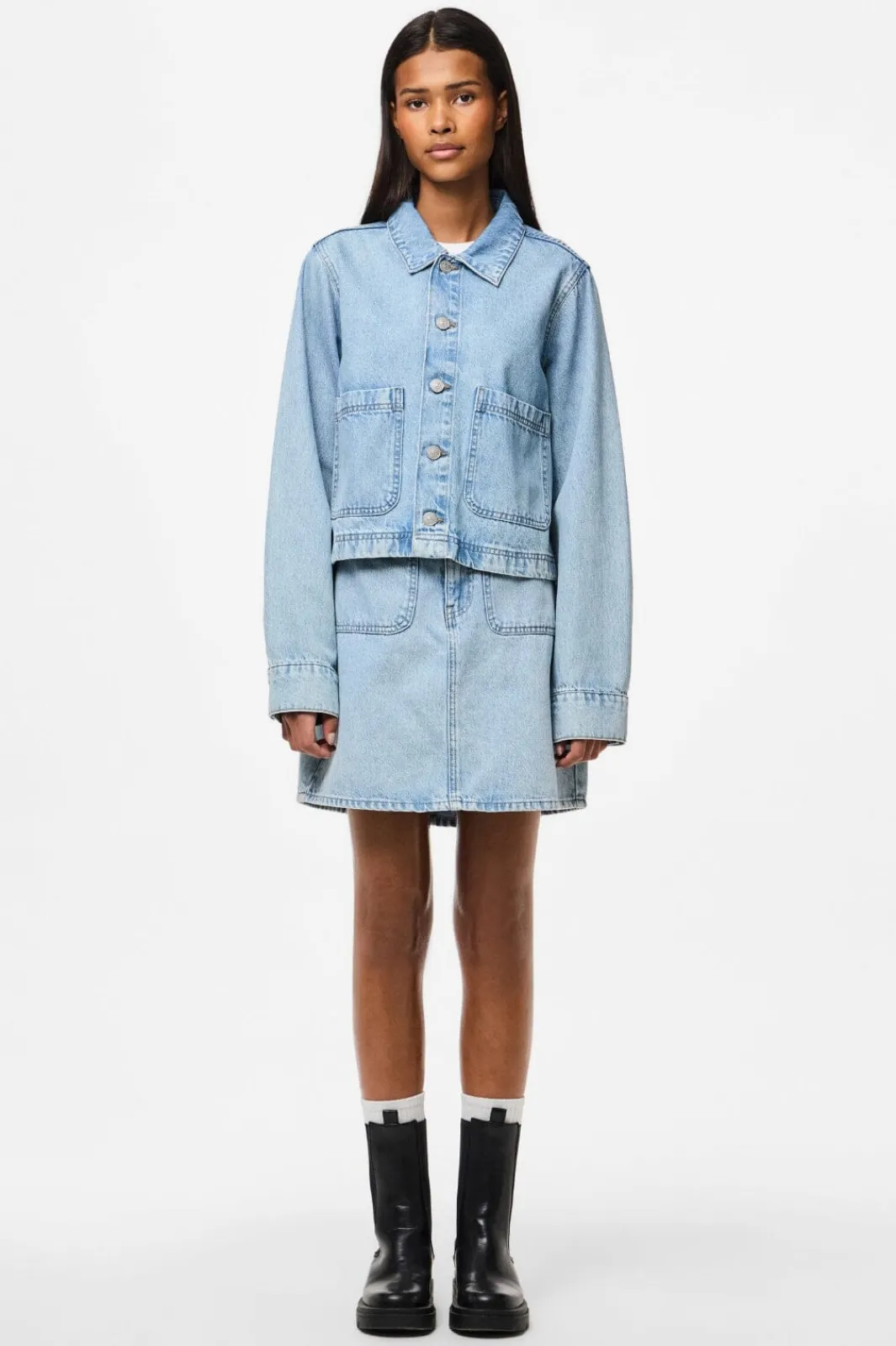 Discount Pieces Pcsky Mini Denim Skirt 4687630 Light Blue Denim