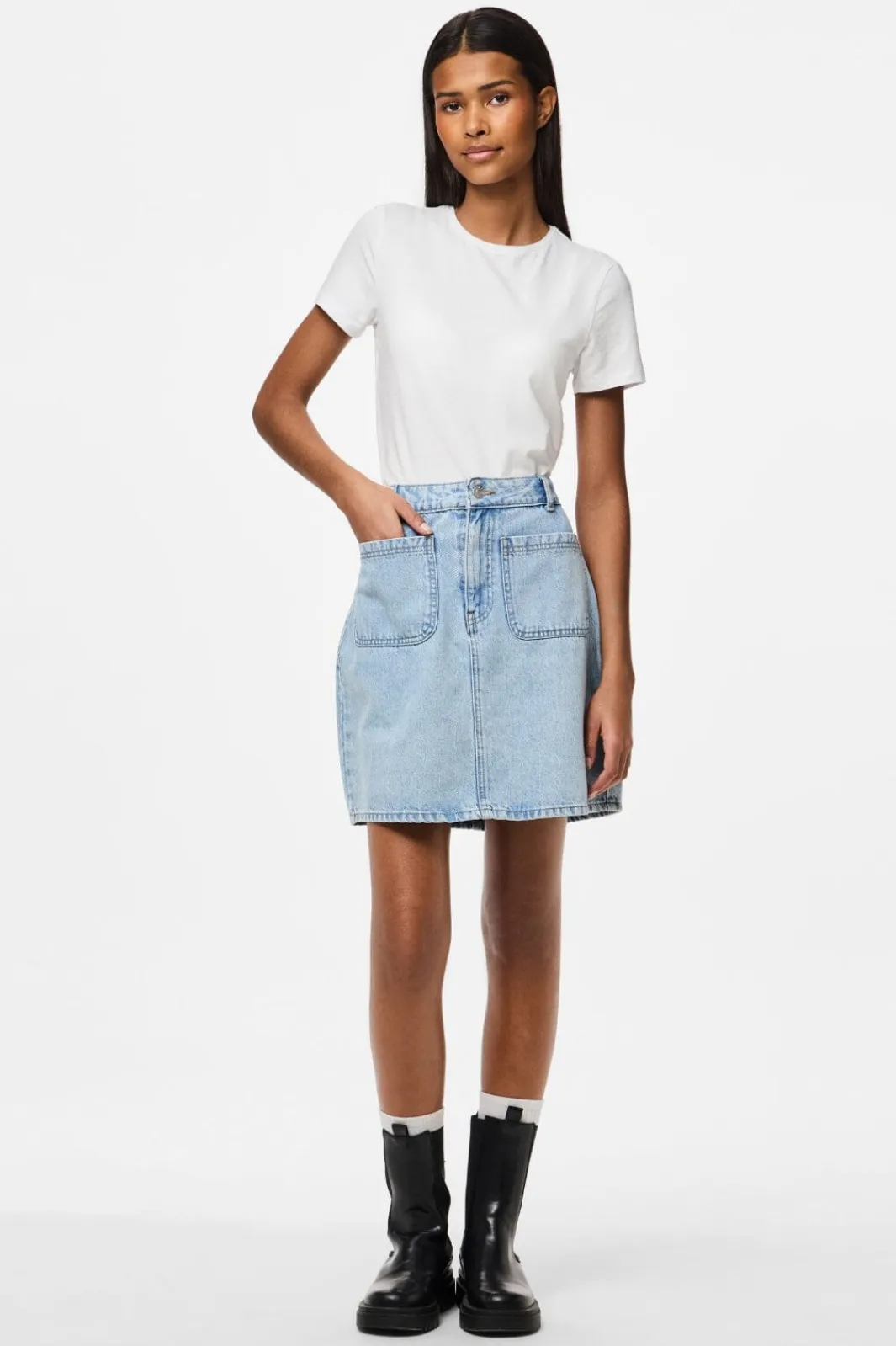 Discount Pieces Pcsky Mini Denim Skirt 4687630 Light Blue Denim