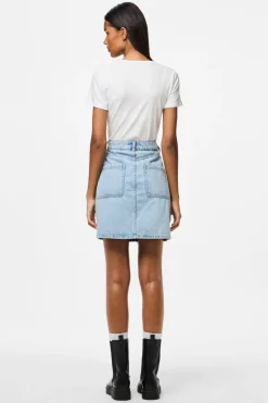 Discount Pieces Pcsky Mini Denim Skirt 4687630 Light Blue Denim
