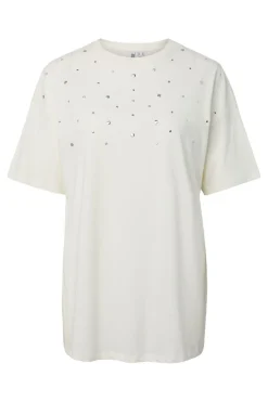 Outlet Pieces Pcskylar Ss Detail Tee Fsy Pp 5036991 Cloud Dancer Rhinestone/Studs
