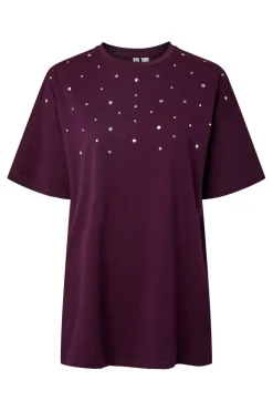 Pieces Pcskylar Ss Detail Tee Fsy Pp 5036992 Dark Purple Rhinestone/Studs