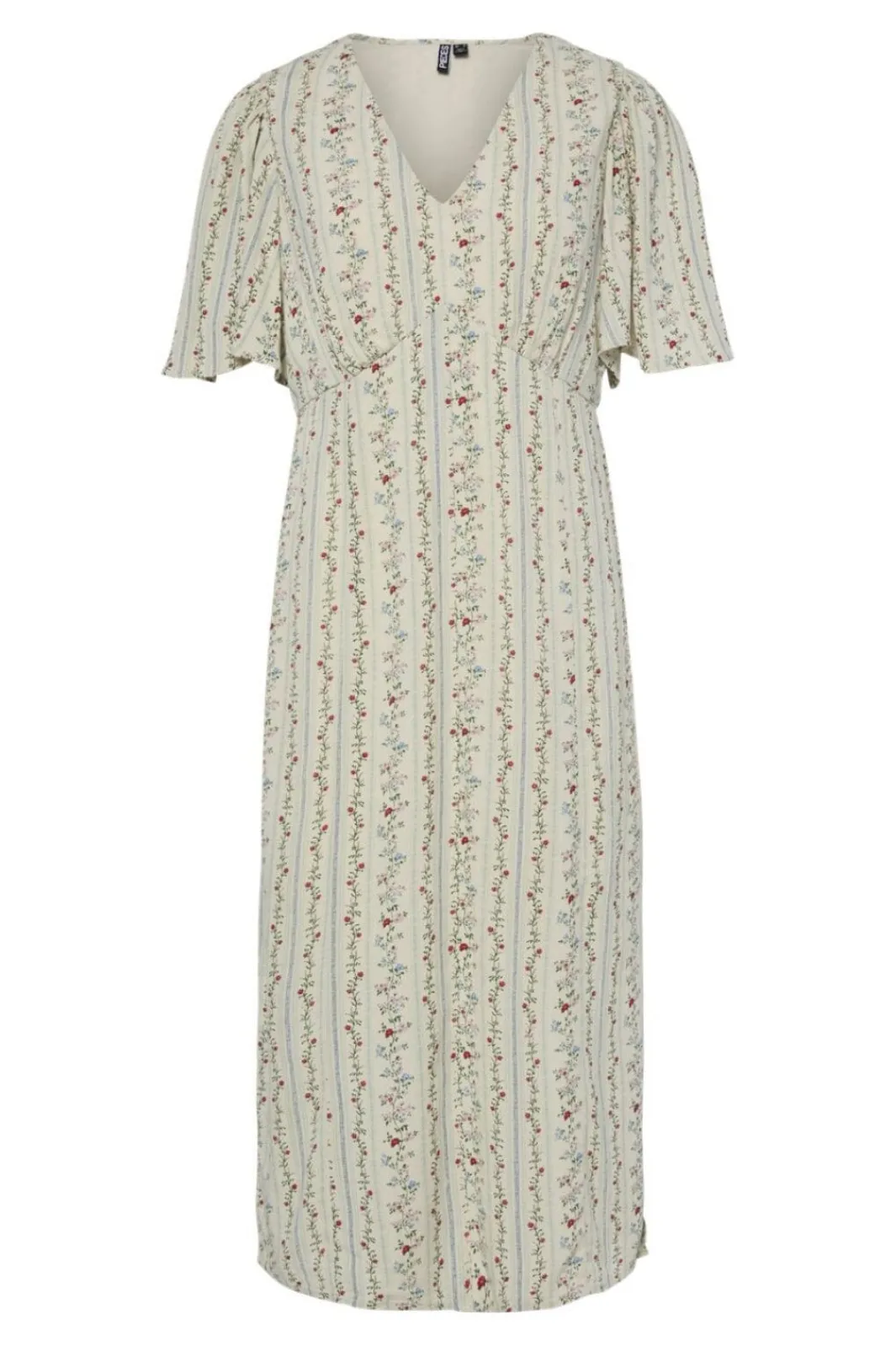 Best Pieces Pctaitlyn Ss V-Neck Midi Dress 4822602 Birch Striped Flower