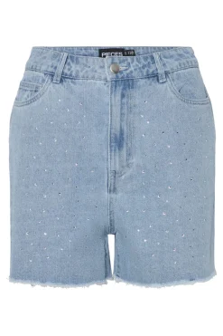 Discount Pieces Pctamra Rhinestone Denim Shorts 4735172 Light Blue Denim Rhinestone