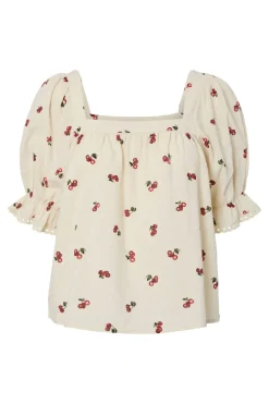 Hot Pieces Pcthea 3/4 Square Neck Top Pp 4936521 Cloud Cream Cherries