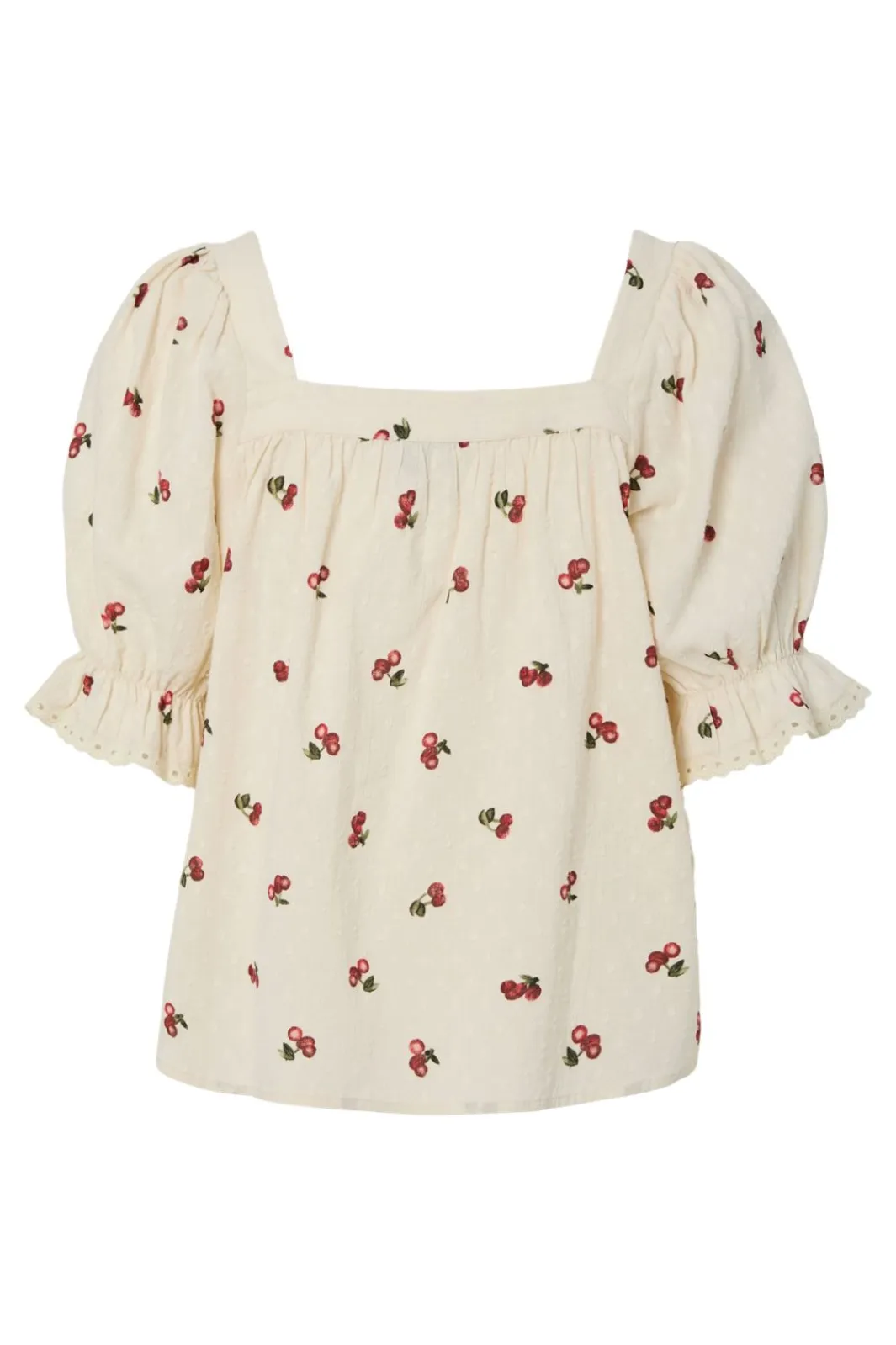 Hot Pieces Pcthea 3/4 Square Neck Top Pp 4936521 Cloud Cream Cherries