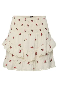 Hot Pieces Pcthea Short Smock Skirt Pp 4936524 Cloud Cream Cherries