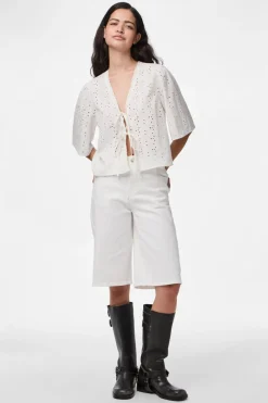 Clearance Pieces Pctyla 2/4 V-Neck Tie Top Pp 4935352 Cloud Cream