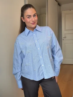 Online Dear Molly Pearl Bow Shirt 160786C Blue W.black Strip