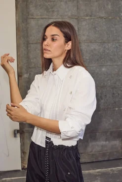 Discount Haute L'Amitié Pearl Crop Shirt HL10334 White
