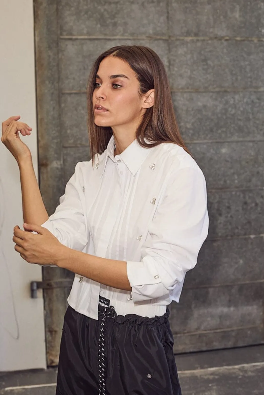 Discount Haute L'Amitié Pearl Crop Shirt HL10334 White