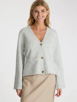 New Neo Noir Pixie Knit Cardigan Light Grey Melange