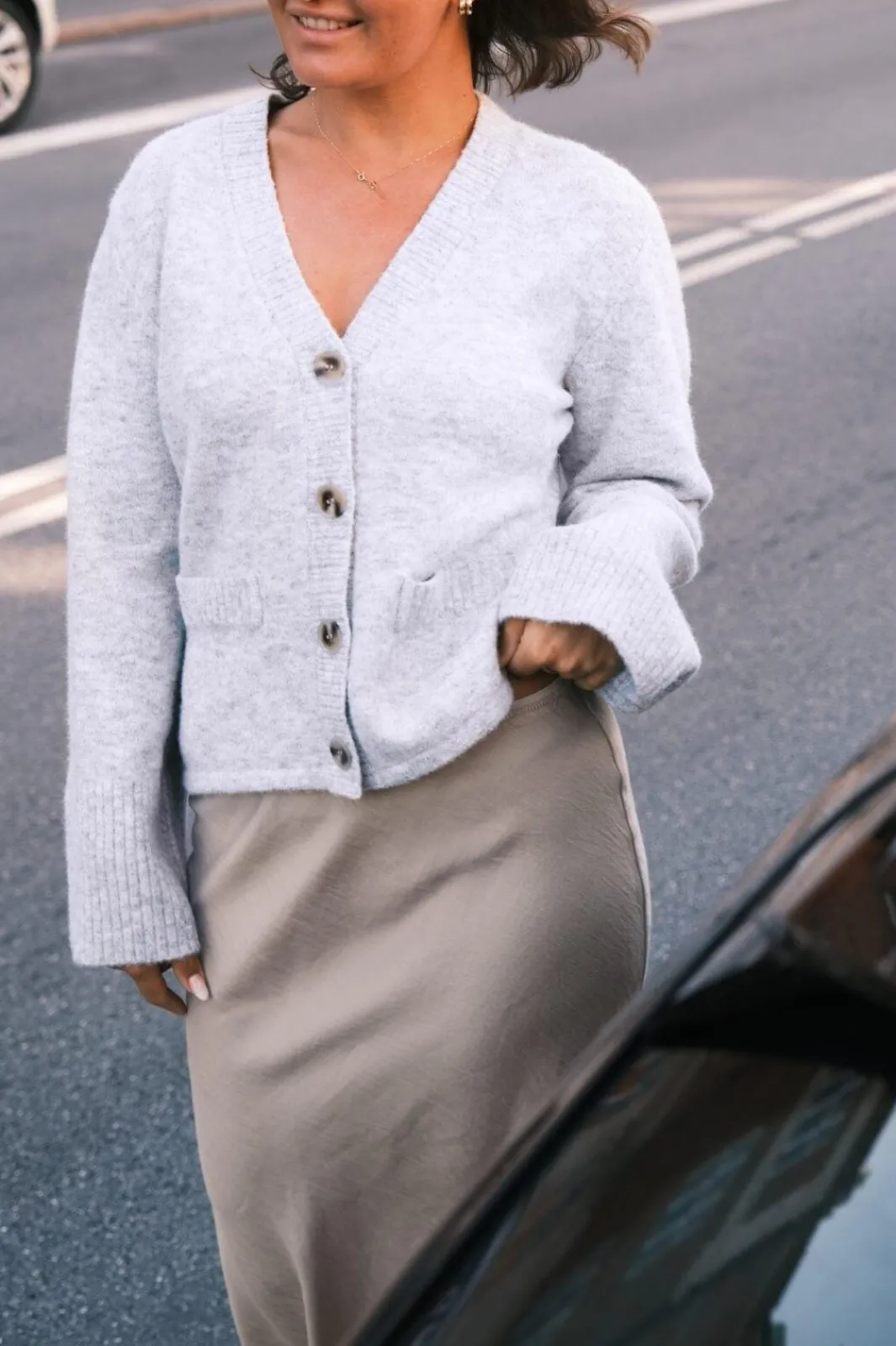 New Neo Noir Pixie Knit Cardigan Light Grey Melange