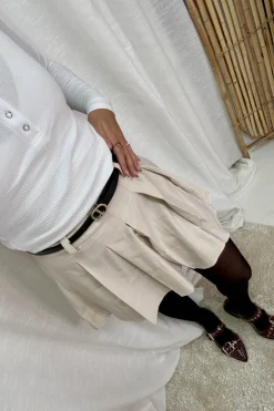 Best A-bee Pleated Trapeze Skirt Beige