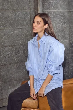 Sale Haute L'Amitié Pocket Stripe Shirt HL10259 Blue