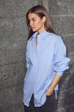 Sale Haute L'Amitié Pocket Stripe Shirt HL10259 Blue
