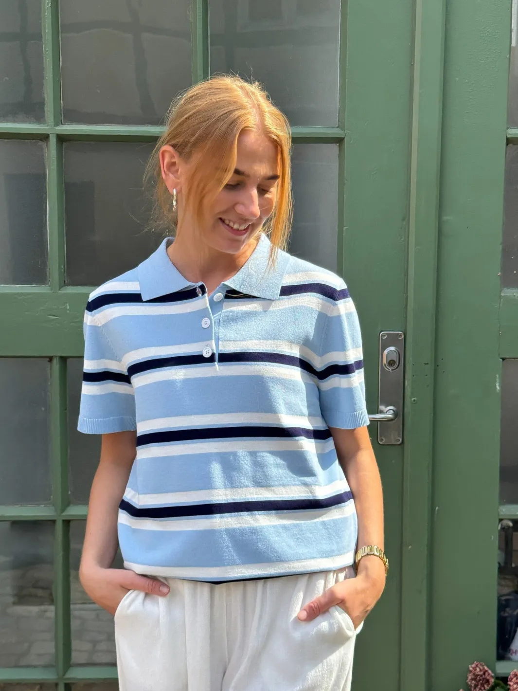 Outlet A-View Polo Stripe Knit Blouse AV5060 100