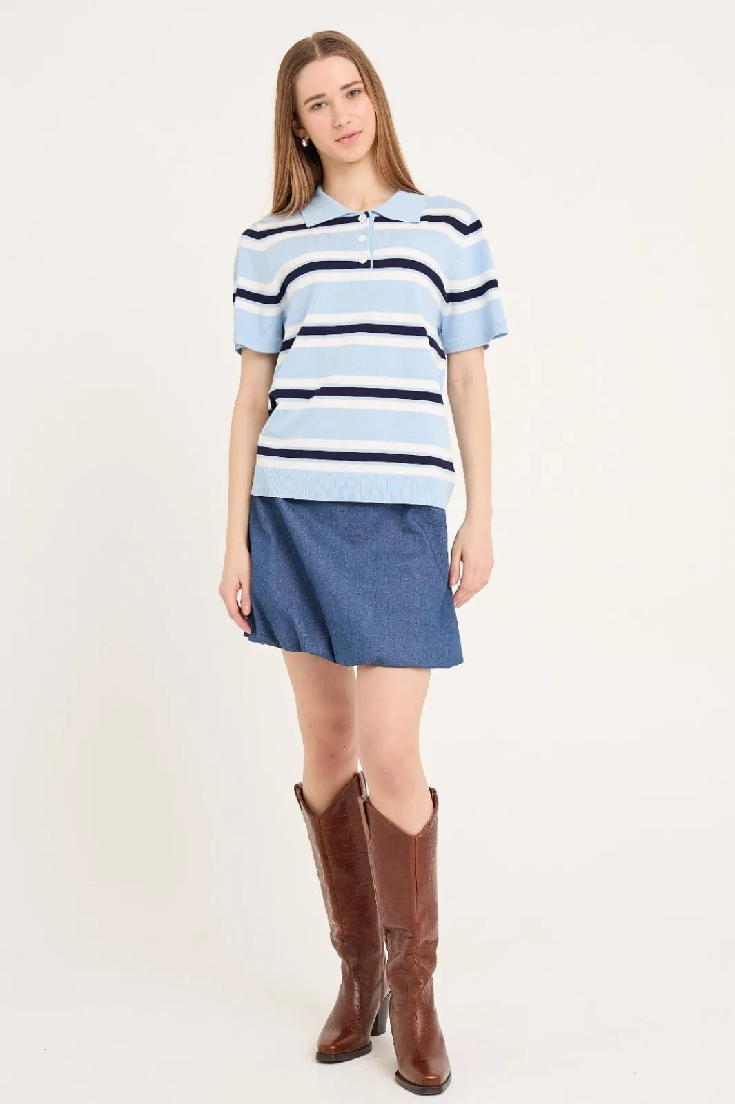 Outlet A-View Polo Stripe Knit Blouse AV5060 100