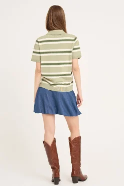 Discount A-View Polo Stripe Knit Blouse AV5060 859