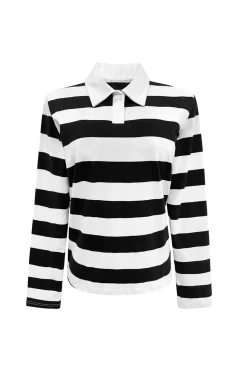 Liberte Polo-Ls-Shirt 22145 Black Creme Stripe